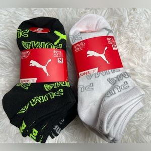 Kids Puma variety sz sock bundle. NWT 3 pks 9-3.5 1 pk 4-9.5 shoe sz.